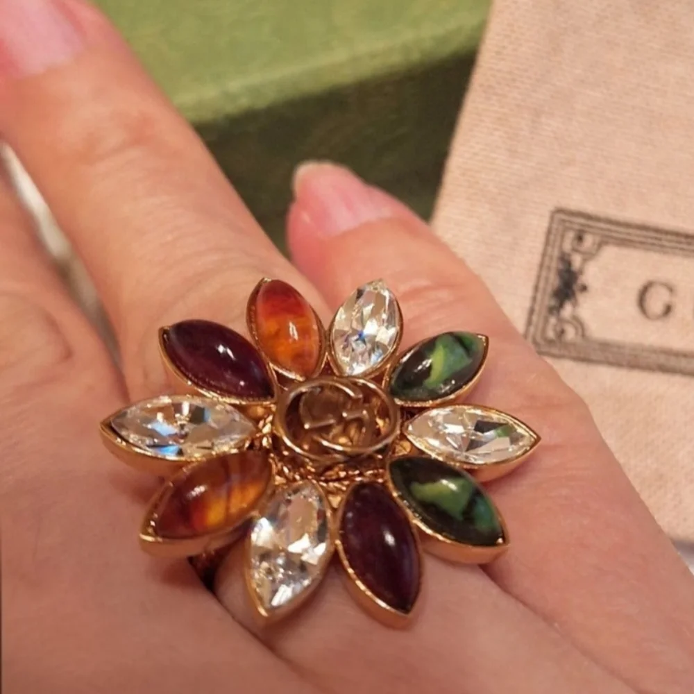 Gucci Interlocking Flower Multifinger Triple Band Ring - Size 6 - Picture 8 of 13
